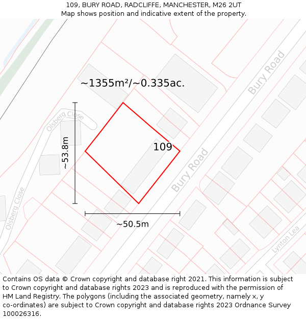 109, BURY ROAD, RADCLIFFE, MANCHESTER, M26 2UT: Plot and title map