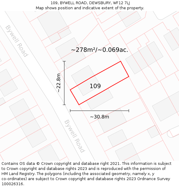 109, BYWELL ROAD, DEWSBURY, WF12 7LJ: Plot and title map