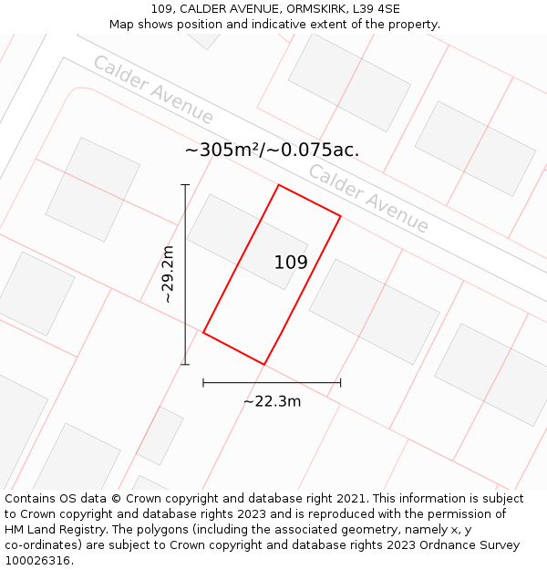 109, CALDER AVENUE, ORMSKIRK, L39 4SE: Plot and title map