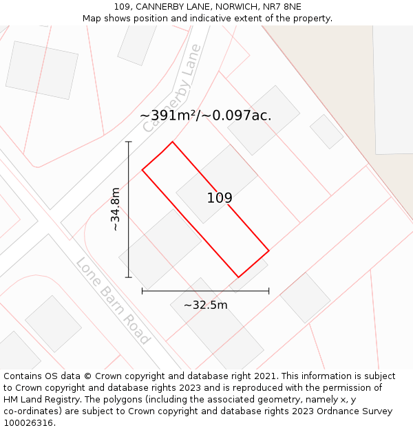 109, CANNERBY LANE, NORWICH, NR7 8NE: Plot and title map