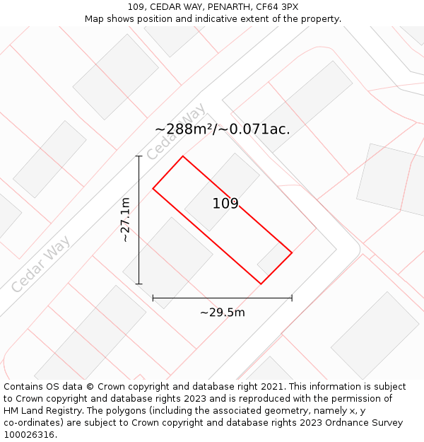 109, CEDAR WAY, PENARTH, CF64 3PX: Plot and title map