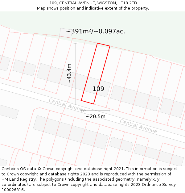 109, CENTRAL AVENUE, WIGSTON, LE18 2EB: Plot and title map