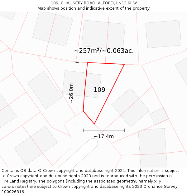 109, CHAUNTRY ROAD, ALFORD, LN13 9HW: Plot and title map