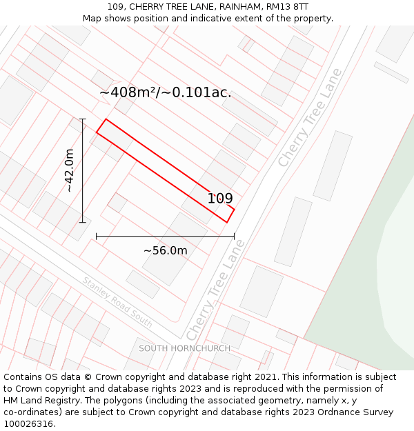 109, CHERRY TREE LANE, RAINHAM, RM13 8TT: Plot and title map