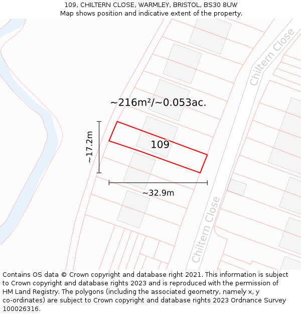 109, CHILTERN CLOSE, WARMLEY, BRISTOL, BS30 8UW: Plot and title map