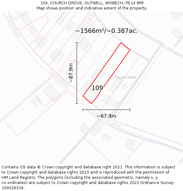 109, CHURCH DROVE, OUTWELL, WISBECH, PE14 8RP: Plot and title map