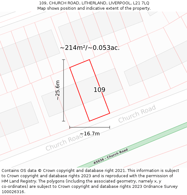 109, CHURCH ROAD, LITHERLAND, LIVERPOOL, L21 7LQ: Plot and title map