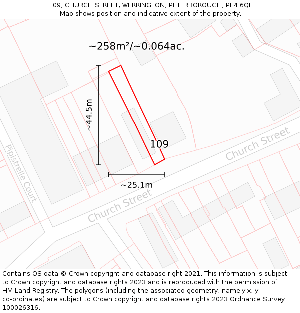 109, CHURCH STREET, WERRINGTON, PETERBOROUGH, PE4 6QF: Plot and title map