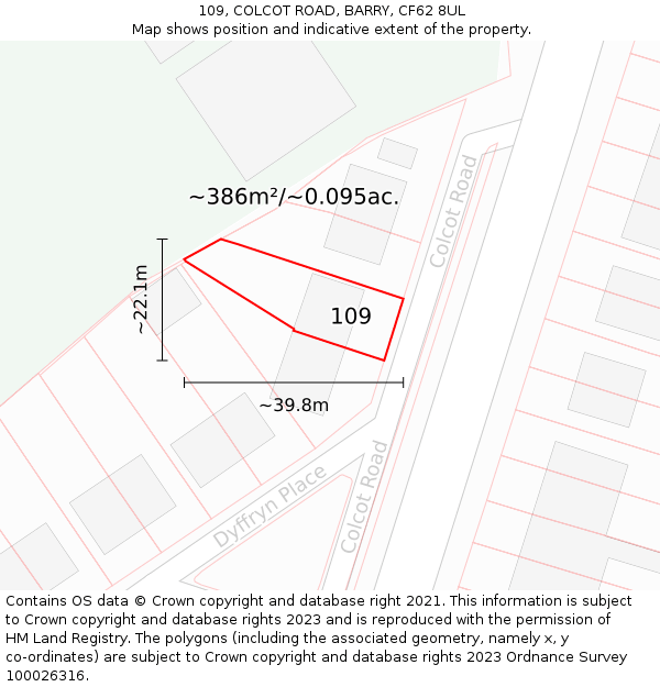 109, COLCOT ROAD, BARRY, CF62 8UL: Plot and title map