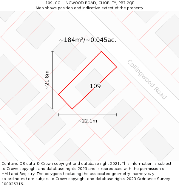 109, COLLINGWOOD ROAD, CHORLEY, PR7 2QE: Plot and title map