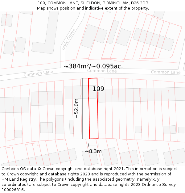 109, COMMON LANE, SHELDON, BIRMINGHAM, B26 3DB: Plot and title map