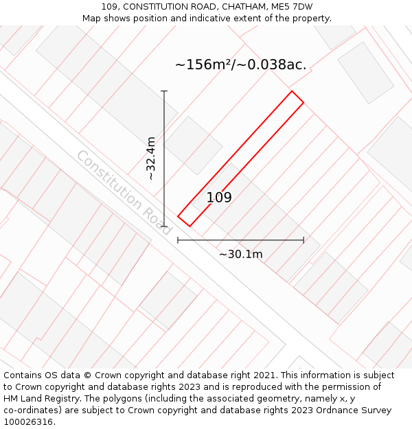 109, CONSTITUTION ROAD, CHATHAM, ME5 7DW: Plot and title map