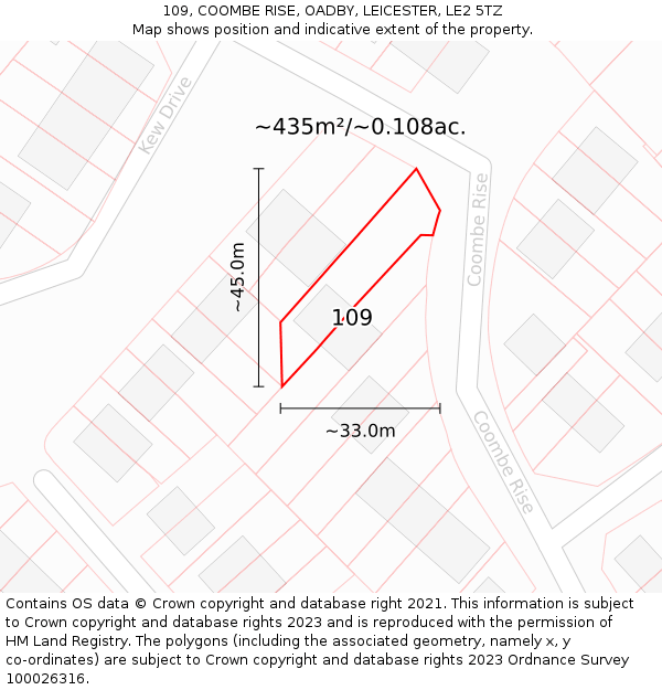 109, COOMBE RISE, OADBY, LEICESTER, LE2 5TZ: Plot and title map