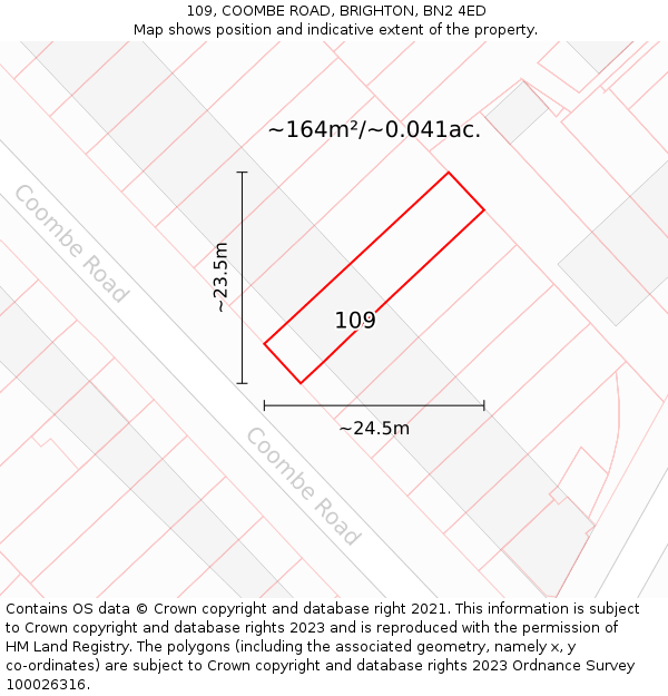 109, COOMBE ROAD, BRIGHTON, BN2 4ED: Plot and title map