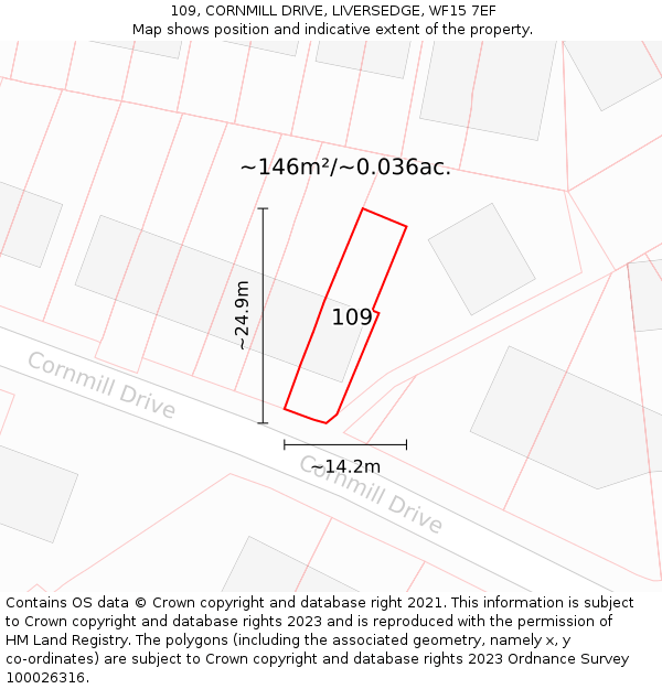 109, CORNMILL DRIVE, LIVERSEDGE, WF15 7EF: Plot and title map