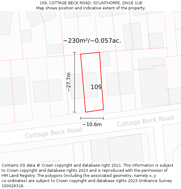 109, COTTAGE BECK ROAD, SCUNTHORPE, DN16 1UE: Plot and title map