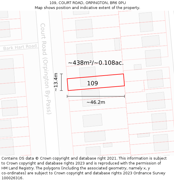 109, COURT ROAD, ORPINGTON, BR6 0PU: Plot and title map