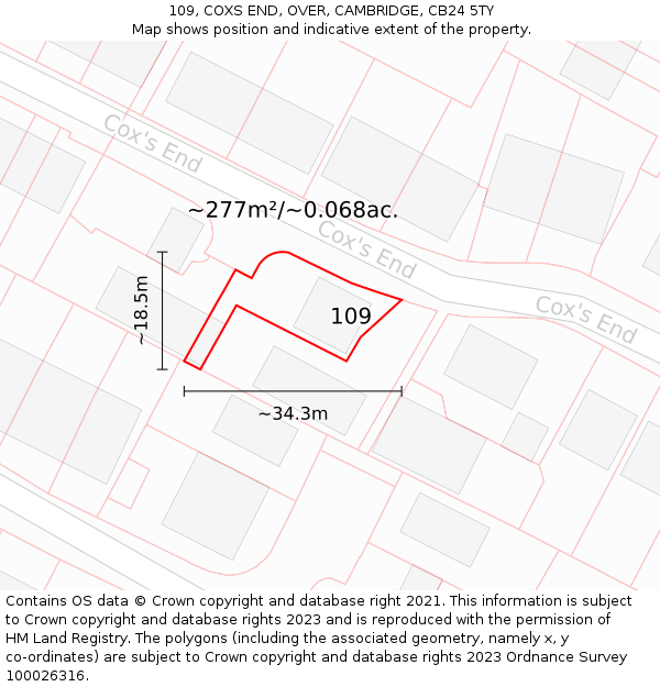 109, COXS END, OVER, CAMBRIDGE, CB24 5TY: Plot and title map