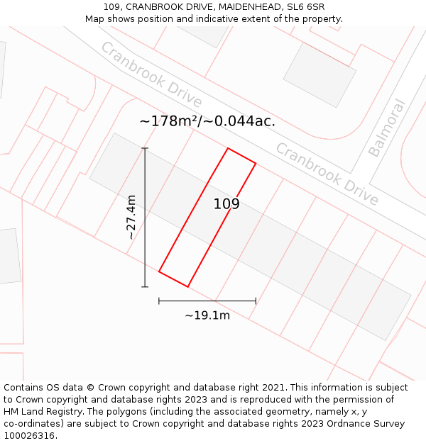 109, CRANBROOK DRIVE, MAIDENHEAD, SL6 6SR: Plot and title map