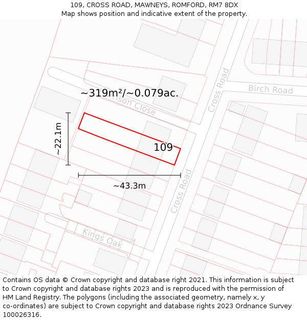 109, CROSS ROAD, MAWNEYS, ROMFORD, RM7 8DX: Plot and title map