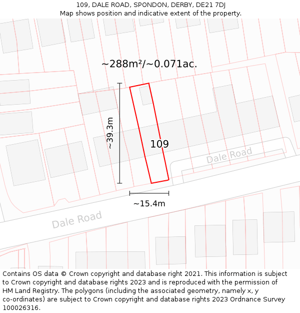 109, DALE ROAD, SPONDON, DERBY, DE21 7DJ: Plot and title map