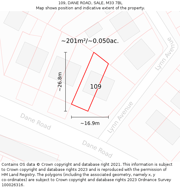 109, DANE ROAD, SALE, M33 7BL: Plot and title map