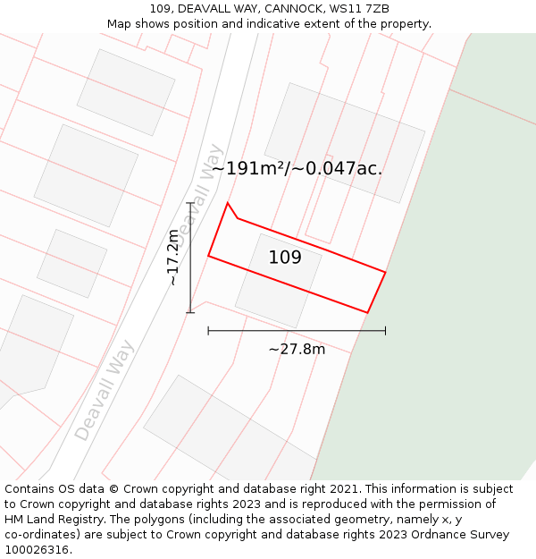 109, DEAVALL WAY, CANNOCK, WS11 7ZB: Plot and title map