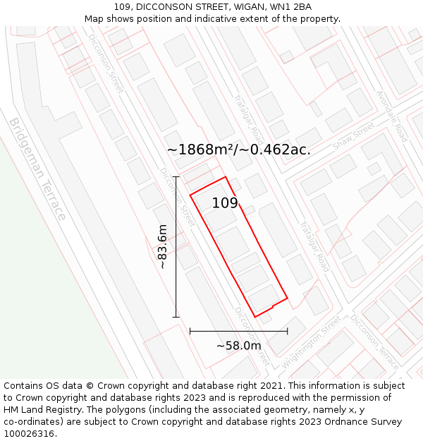 109, DICCONSON STREET, WIGAN, WN1 2BA: Plot and title map