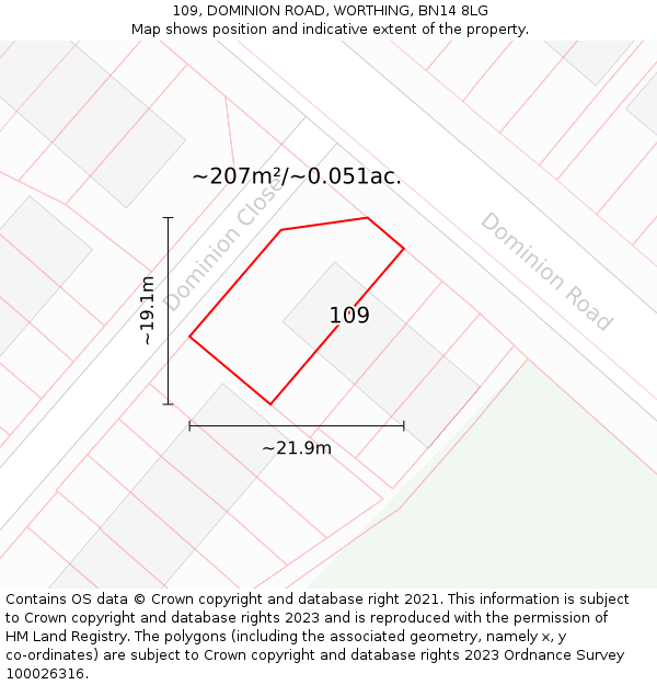 109, DOMINION ROAD, WORTHING, BN14 8LG: Plot and title map