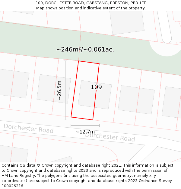 109, DORCHESTER ROAD, GARSTANG, PRESTON, PR3 1EE: Plot and title map
