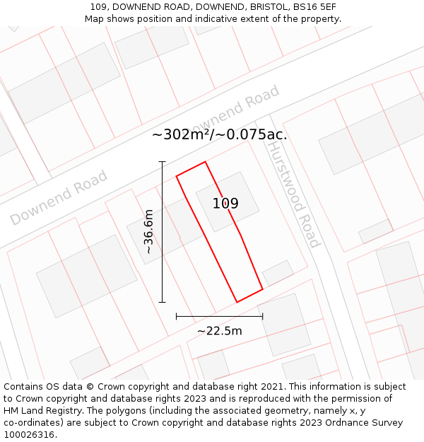 109, DOWNEND ROAD, DOWNEND, BRISTOL, BS16 5EF: Plot and title map