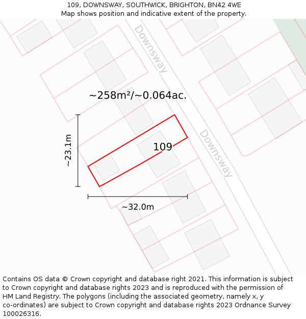 109, DOWNSWAY, SOUTHWICK, BRIGHTON, BN42 4WE: Plot and title map