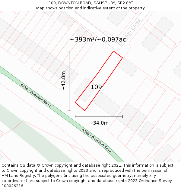 109, DOWNTON ROAD, SALISBURY, SP2 8AT: Plot and title map