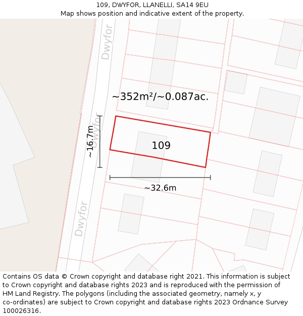 109, DWYFOR, LLANELLI, SA14 9EU: Plot and title map