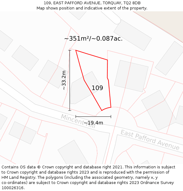 109, EAST PAFFORD AVENUE, TORQUAY, TQ2 8DB: Plot and title map