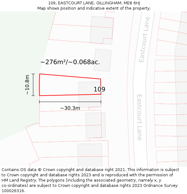 109, EASTCOURT LANE, GILLINGHAM, ME8 6HJ: Plot and title map
