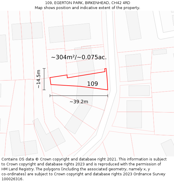 109, EGERTON PARK, BIRKENHEAD, CH42 4RD: Plot and title map
