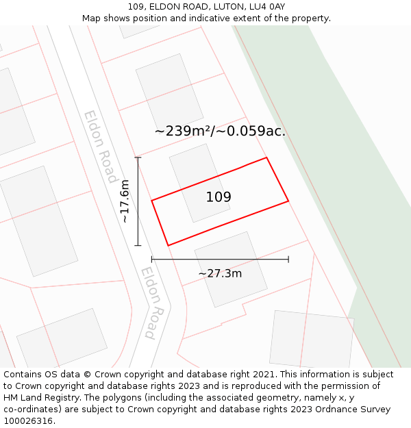 109, ELDON ROAD, LUTON, LU4 0AY: Plot and title map