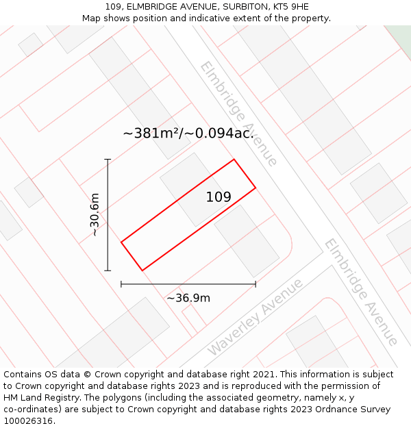 109, ELMBRIDGE AVENUE, SURBITON, KT5 9HE: Plot and title map