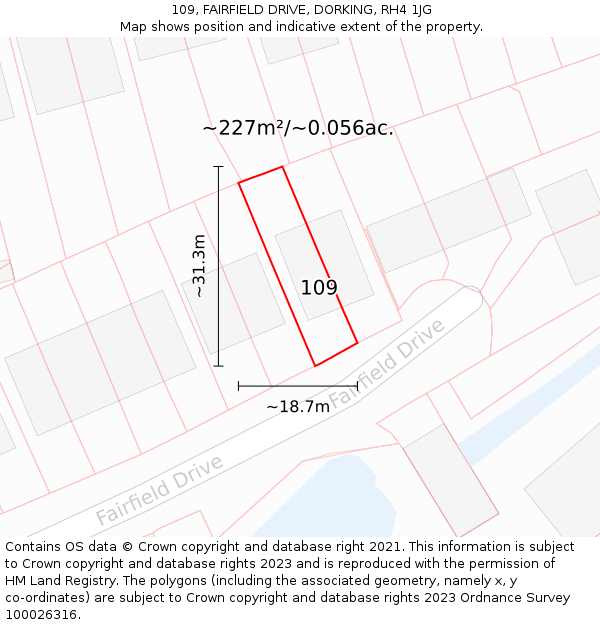 109, FAIRFIELD DRIVE, DORKING, RH4 1JG: Plot and title map