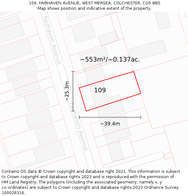 109, FAIRHAVEN AVENUE, WEST MERSEA, COLCHESTER, CO5 8BS: Plot and title map