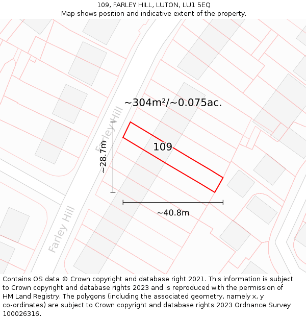 109, FARLEY HILL, LUTON, LU1 5EQ: Plot and title map