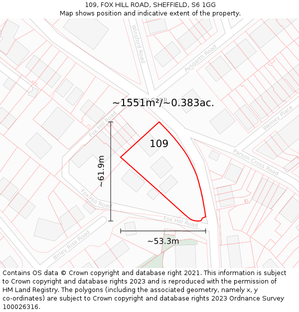 109, FOX HILL ROAD, SHEFFIELD, S6 1GG: Plot and title map