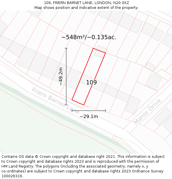 109, FRIERN BARNET LANE, LONDON, N20 0XZ: Plot and title map