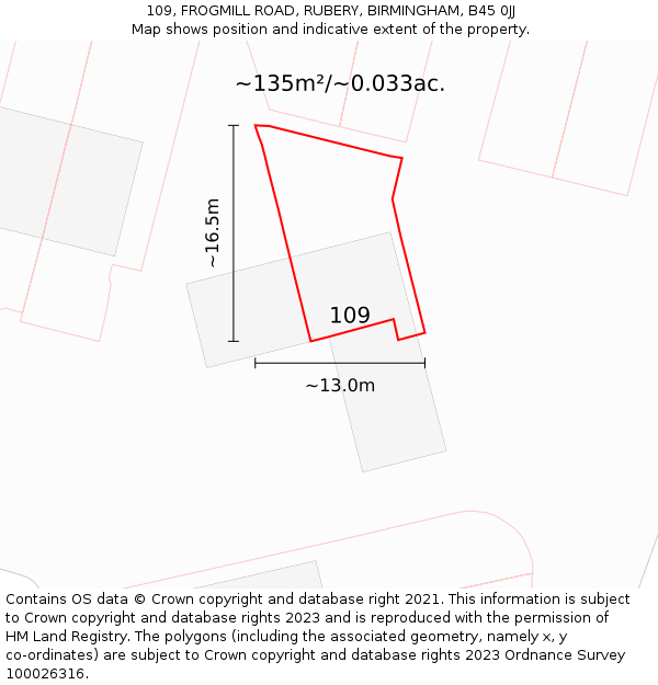 109, FROGMILL ROAD, RUBERY, BIRMINGHAM, B45 0JJ: Plot and title map
