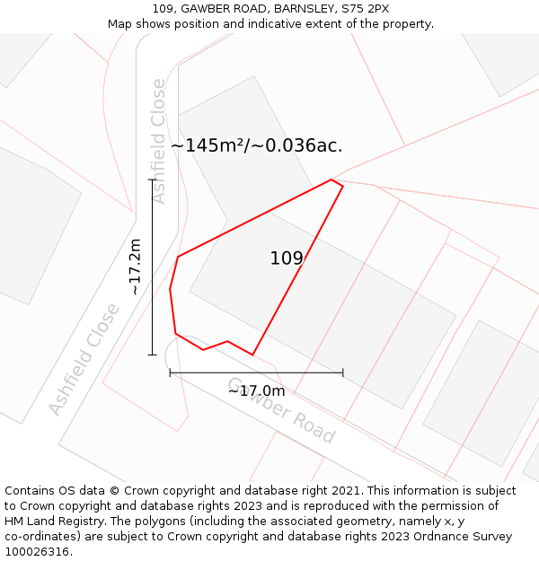 109, GAWBER ROAD, BARNSLEY, S75 2PX: Plot and title map