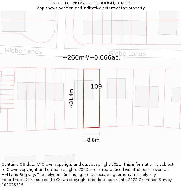 109, GLEBELANDS, PULBOROUGH, RH20 2JH: Plot and title map