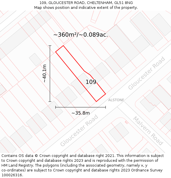 109, GLOUCESTER ROAD, CHELTENHAM, GL51 8NG: Plot and title map