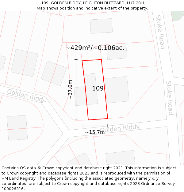 109, GOLDEN RIDDY, LEIGHTON BUZZARD, LU7 2RH: Plot and title map