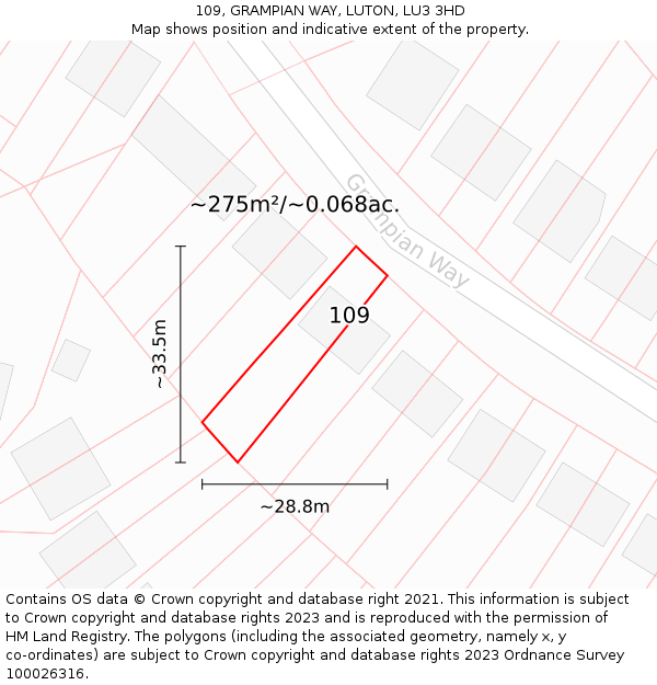 109, GRAMPIAN WAY, LUTON, LU3 3HD: Plot and title map